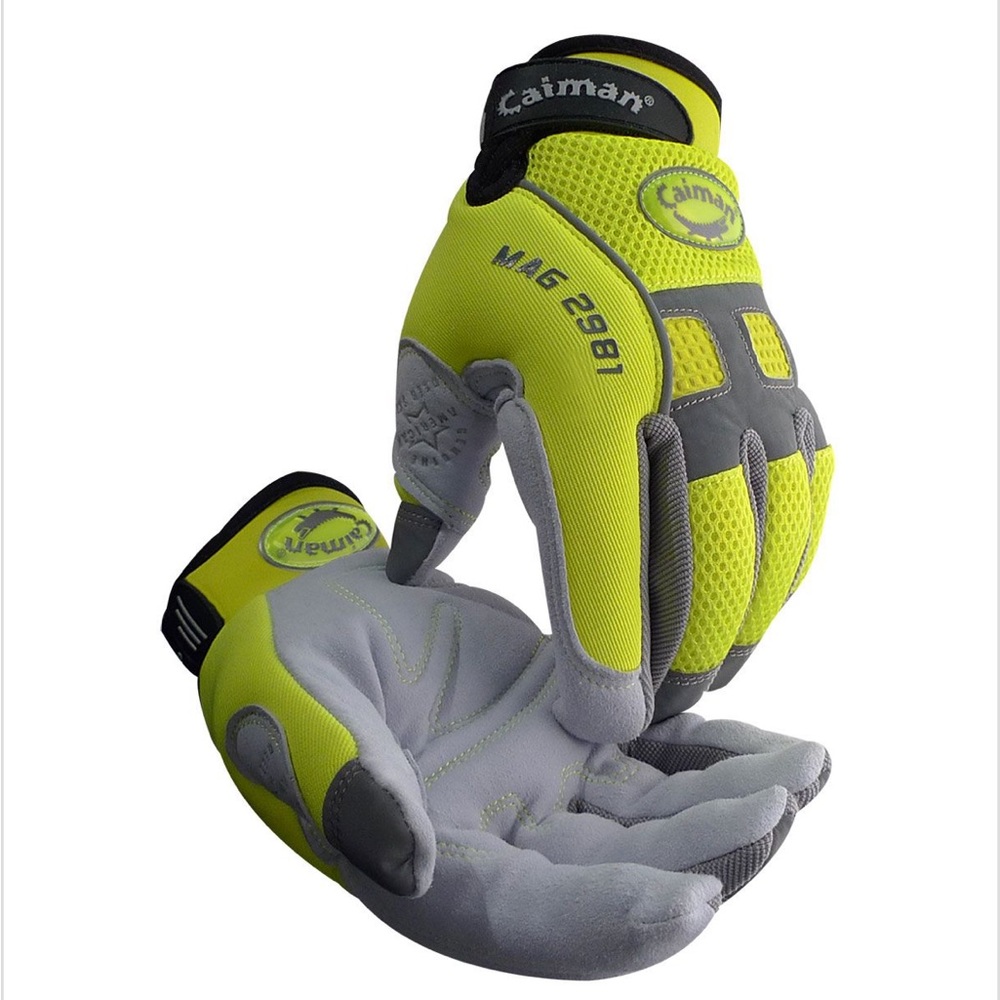 Caiman 2981 Deerskin Hi-Vis Reflective Back Knuckle Protection Mechanics Gloves